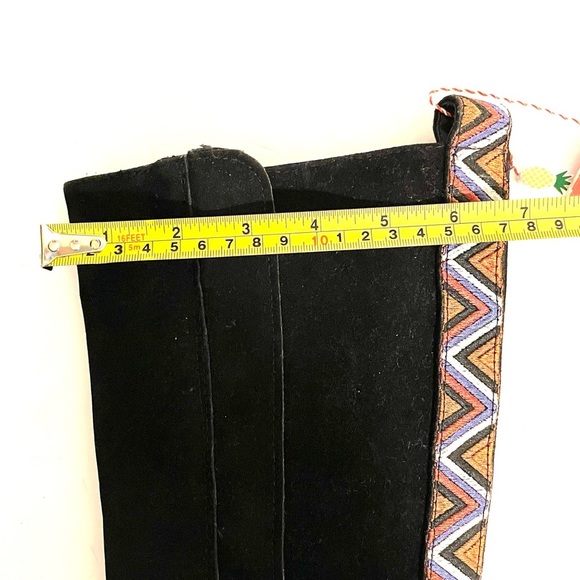 Farm Rio Tall Boot Lug Sole Black Tribal Ribbon MSRP $285 NWOT Sz 7 Vegan Suede - Picture 13 of 14
